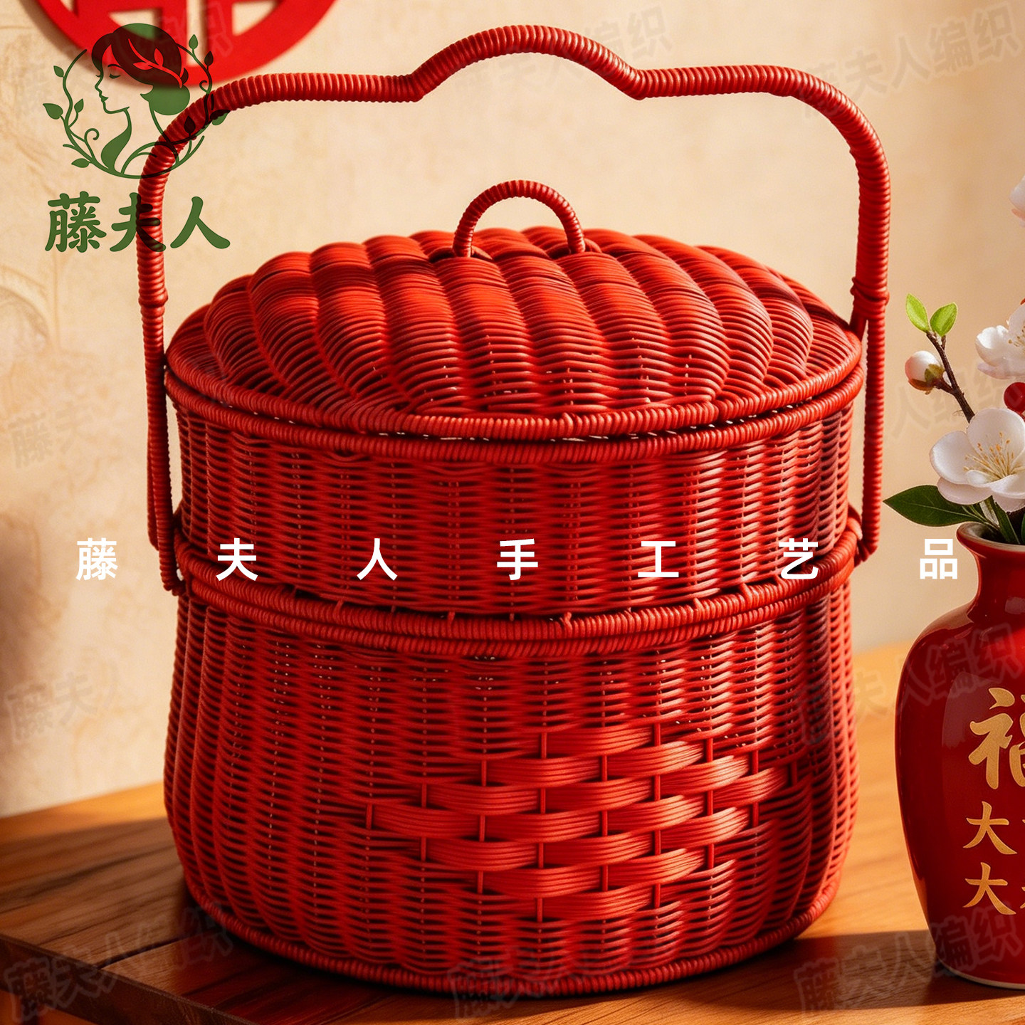 红色喜篮送礼大容量收纳筐