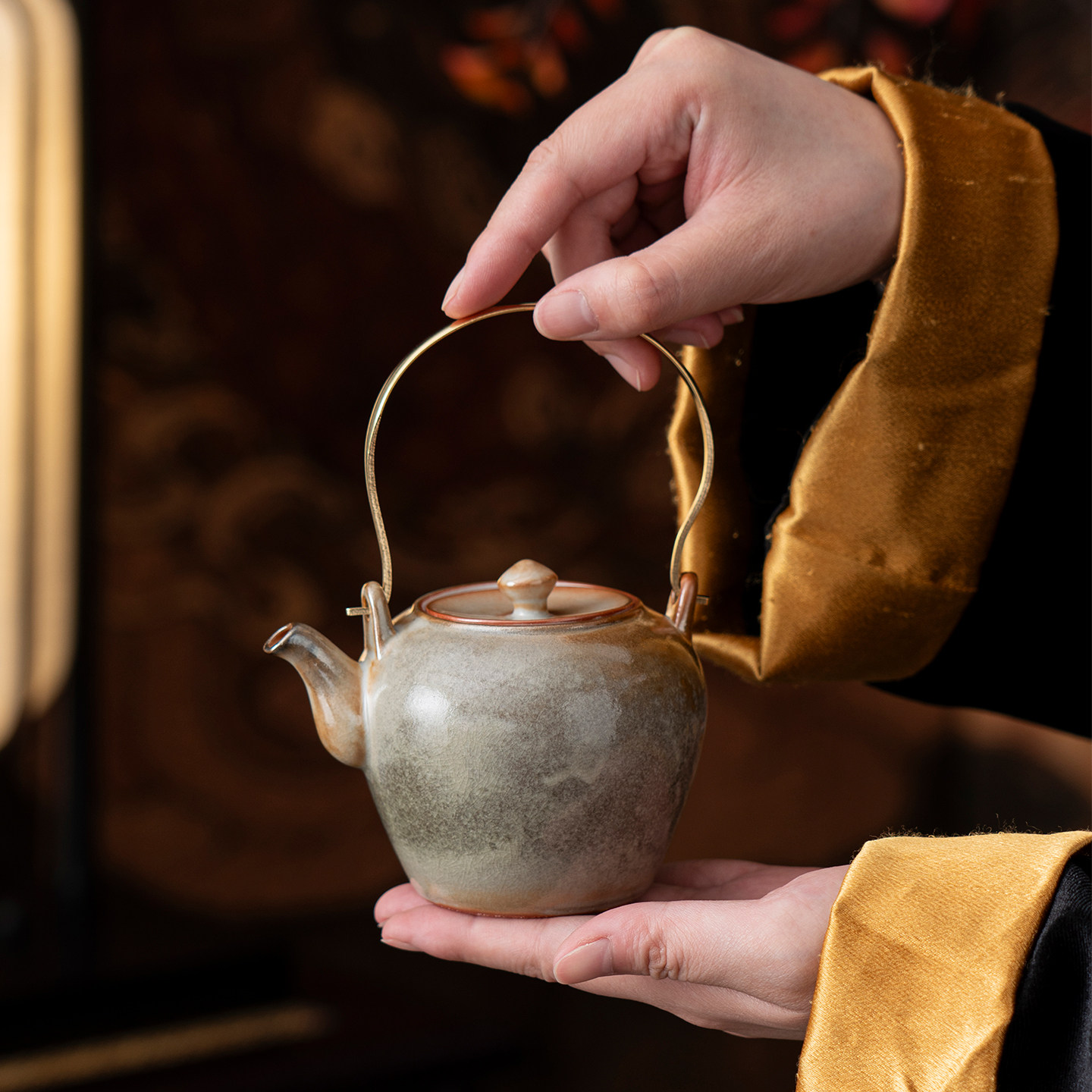 志野烧碳火煮茶提梁壶泡茶壶柴烧碳炉复古粗陶茶壶陶瓷茶壶新中式