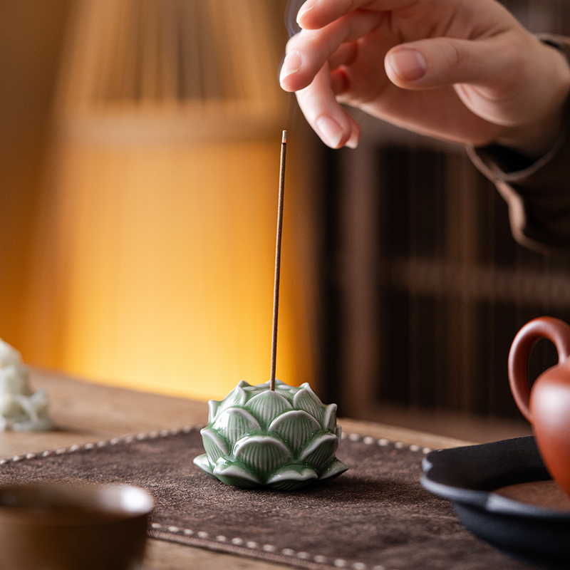 缘宿莲花线香插香托茶宠茶台摆件线沉香檀香陶瓷香薰炉香盘新中式
