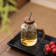 缘宿玻璃水杯加厚防烫胡桃木杯盖带吸管杯带把咖啡茶杯学霸吨吨杯