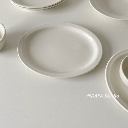 ins风奶白色系列餐具椭圆平盘