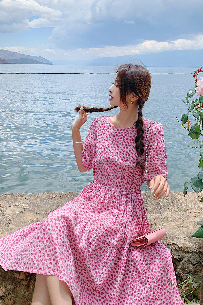 现货温柔风减龄爱心印花显瘦连衣裙119-8070-P95K138,女装连衣裙,叁秋一裳