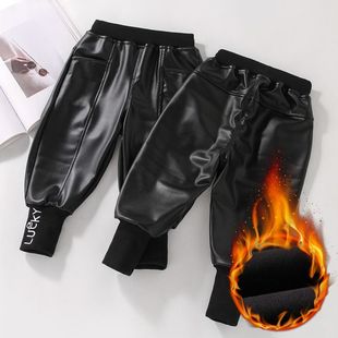 胖东来山姆童装冬季新款男童加绒皮裤幼儿园宝宝裤子加厚女童保暖