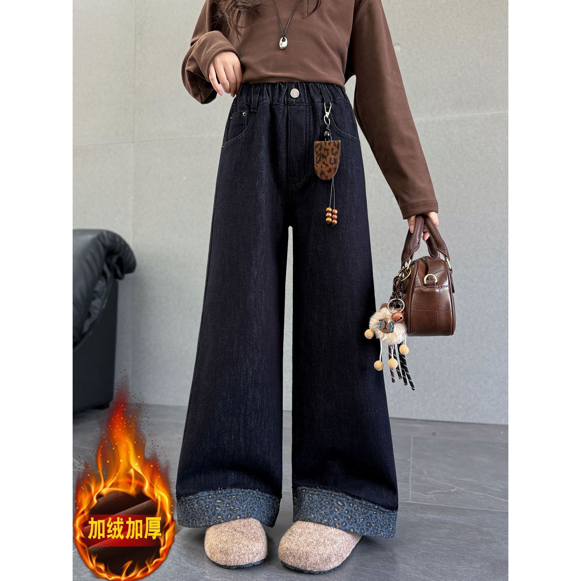 时尚百搭女童加绒牛仔裤冬装新款女大童一体绒直筒阔腿裤保暖冬,运动服/休闲服装,运动卫衣/套头衫,淘宝优惠券,粉丝福利购,淘宝优惠卷