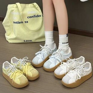 胖东来山姆校园风复古德训鞋女2026春季新款女鞋小白鞋厚底休闲低