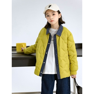 胖东来山姆牛仔拼接女童男童轻薄羽绒服冬新款中大童儿童薄款衬衫