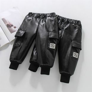 胖东来山姆童装冬季新款男童加绒皮裤幼儿园宝宝裤子加厚女童保暖