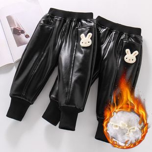 胖东来山姆童装冬季新款男童加绒皮裤幼儿园宝宝裤子加厚女童保暖