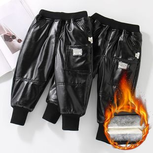 胖东来山姆童装冬季新款男童加绒皮裤幼儿园宝宝裤子加厚女童保暖