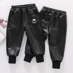 胖东来山姆童装冬季新款男童加绒皮裤幼儿园宝宝裤子加厚女童保暖