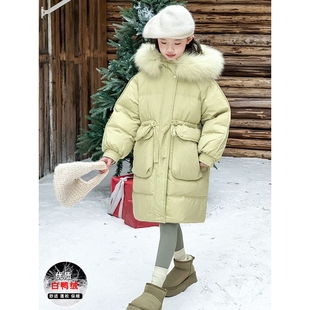 胖东来山姆女童羽绒服冬季新款女大童中长款白鸭绒外套冬装儿童保