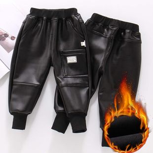 胖东来山姆童装冬季新款男童加绒皮裤幼儿园宝宝裤子加厚女童保暖