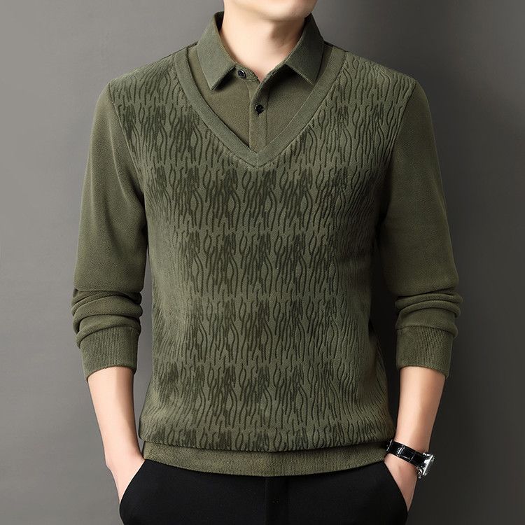 九牧王新款奥粒绒假两件男士加绒厚实柔软卫衣中青保暖打底上衣