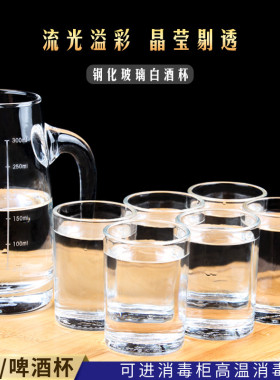钢化玻璃酒杯一口杯 餐饮杯子100ml二两白酒杯啤酒杯小酒杯6个装