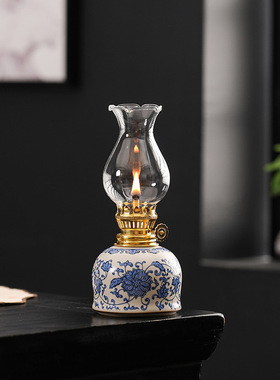 老式陶瓷酥油灯传统茶室家居摆件灯芯仿古供佛照明灯氛围灯装饰品