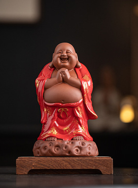 中式禅意紫砂弥勒佛可养茶宠摆件