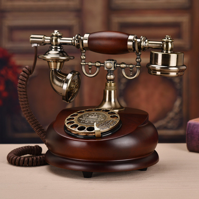 蒂柏雅欧式无线复古电话机仿古实木电话家用办公插卡旋转固定座机