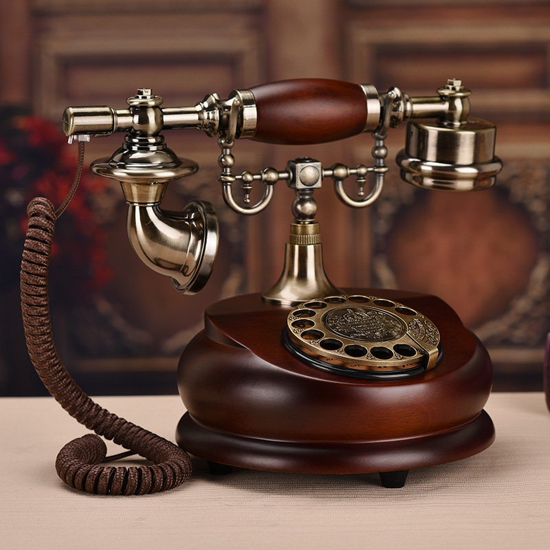 蒂柏雅中式无线复古电话机仿古实木电话家用办公插卡旋转固定座机