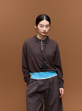 EVERTRUE 2025秋季韩版纯色针织POLO女装新款韩版T恤上衣65758