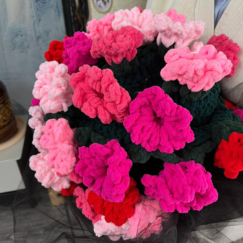 玫瑰花毛毯花束冰条线手工diy