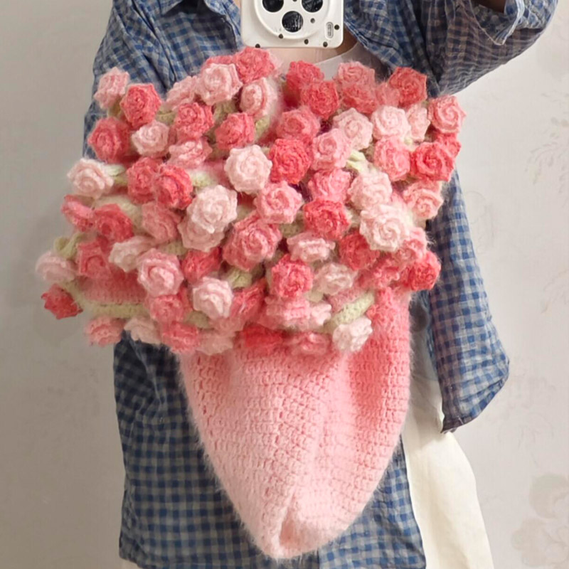 渐变玫瑰花毯子手工编织diy毛毯材料包毛线盖毯礼物送