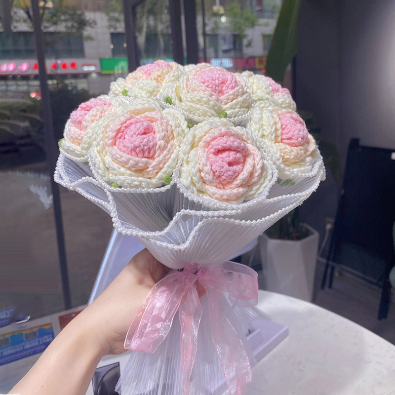 手工编织花束玫瑰花diy材料包520情人节礼物毛线成品手捧花送女友