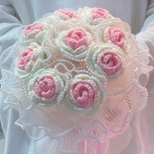 粉玫瑰花束手工diy编织材料包