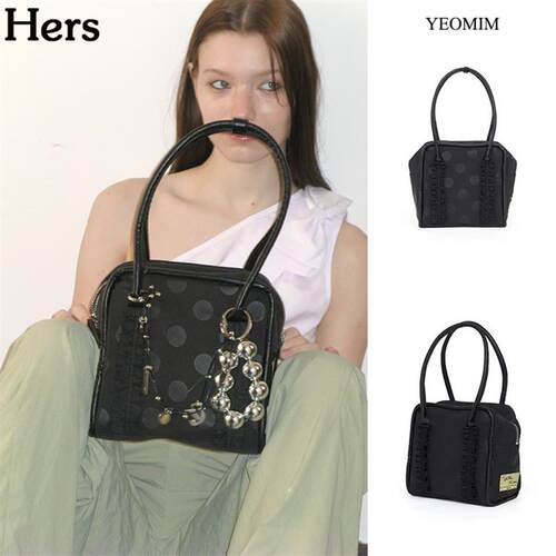 正品YEOMIM 韩国品牌新款黑色波点荷叶边手提小方包女