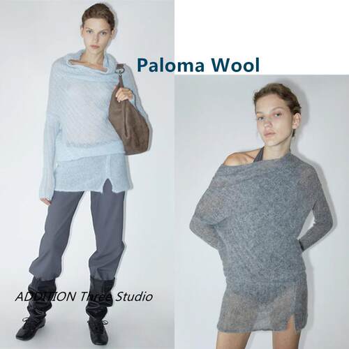 折扣 Paloma Wool 25春秋款纯色不规则宽松混纺针织衫上衣女