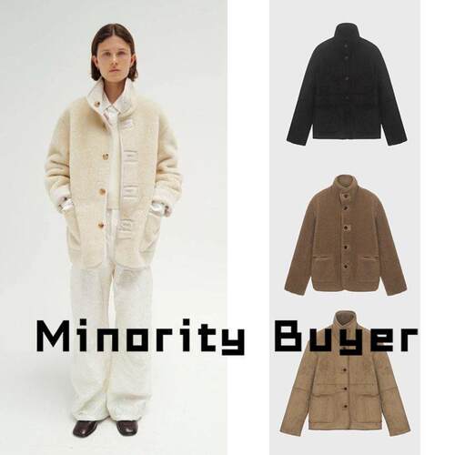 现货 买手店 MONOHA 小众通勤宽松纯色保暖皮毛一体羊羔毛外套