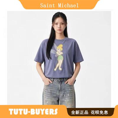TUTU正品 Saint Michael Jennie同款联名小精灵印花做旧短袖T恤