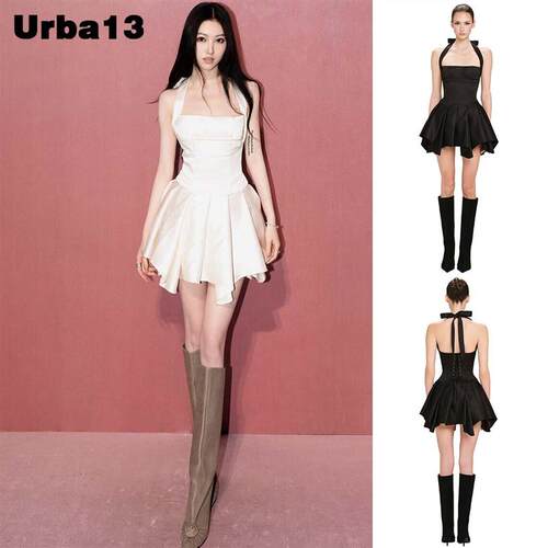 Urba13买手店正品在途Lsoul邝玲玲同款绑带挂颈裙A字修身洋装