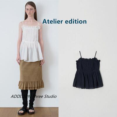 正品 Atelier edition 26夏季新款韩系减龄抽褶收腰吊带背心上衣