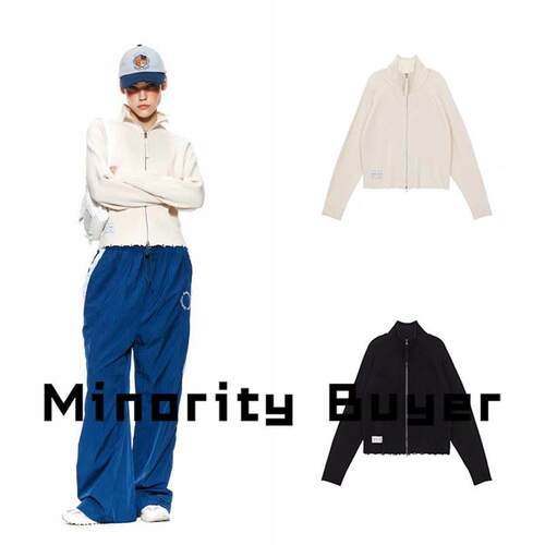 现货 买手店 Matin kim 23新款纯色立领休闲拉链字母提花针织开衫