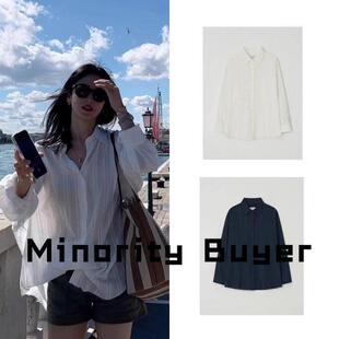 现货 买手店 MOIA 宋慧乔同款通勤轻透基础款长袖条纹衬衫上衣