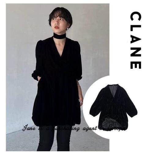 国现 日本 CLANE 松本惠奈V领挂颈灯笼袖不规则下摆洋装子