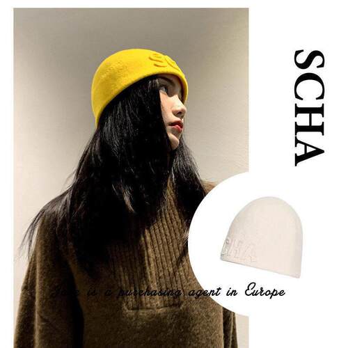 国现 香港 SCHA 手工制经典logo保暖针织包头帽羊绒冷帽蛋帽