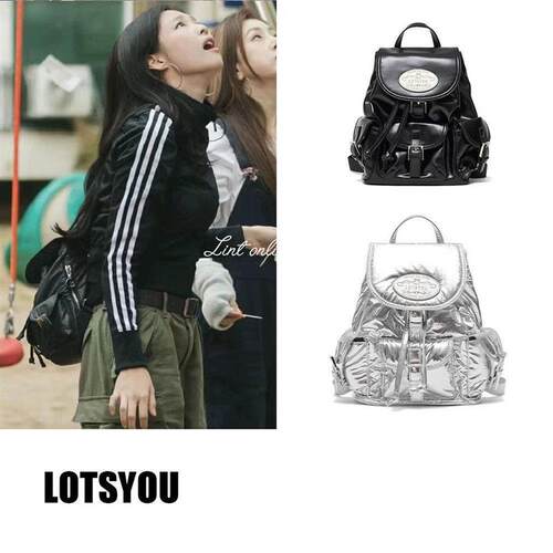 折扣 LOTSYOU jennie同款可爱小巧多口袋翻盖抽绳后揹包