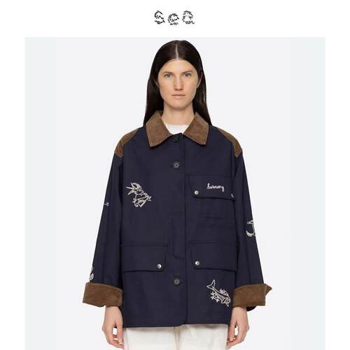 Sea New York 复古拼接领刺绣夹克宽松工装外套