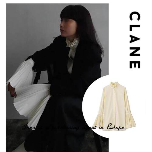 国现 日本直邮 CLANE 松本惠奈宫廷风立领风琴百褶喇叭袖衬衫衬衫