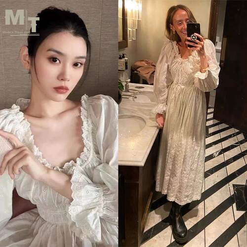 DOEN 断码清仓 奚梦瑶同款田园风立体刺绣镂空花朵洋装