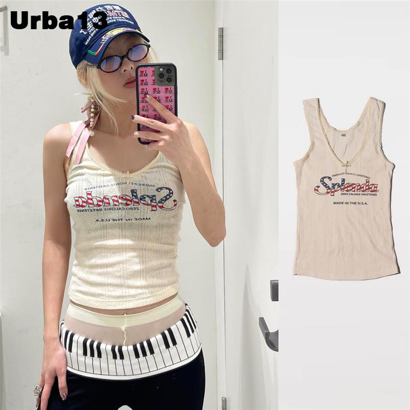 Urba13买手店现货正品praying方圆同款背心字母花边上衣无袖吊带图片