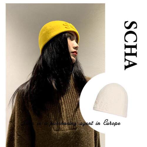 国现 香港 SCHA 手工制经典logo保暖针织包头帽羊绒冷帽蛋帽