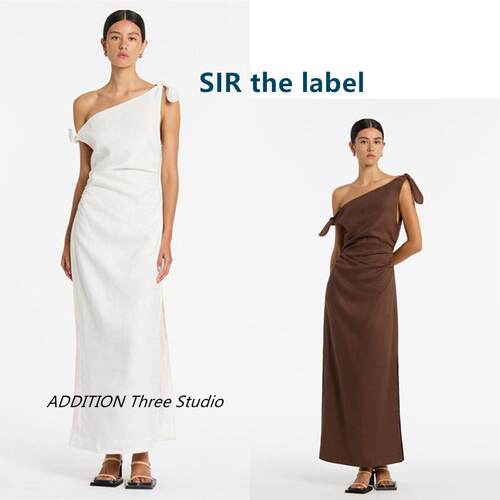 折扣SIR the label 春夏款度假风纯色蝴蝶结单肩不规则无袖连衣裙