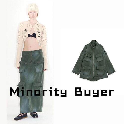 现货 买手店 OPEN YY  休闲宽松大口袋立领夹克外套牛仔半裙套装