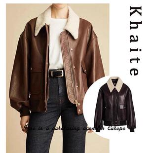 国现 美国 khaite  通勤休闲百搭短款保暖真皮羊皮外套