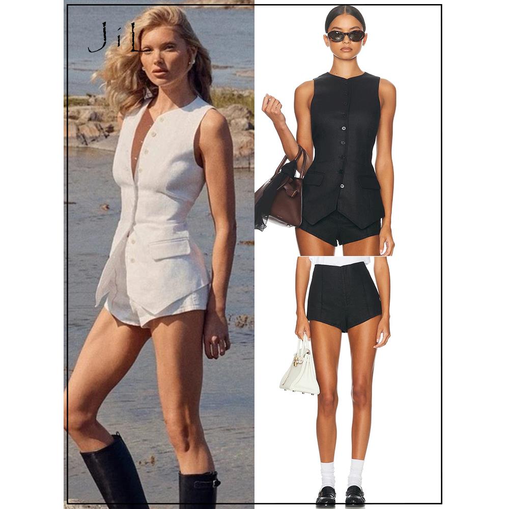 Helsa老钱风亚麻收腰马甲短裤