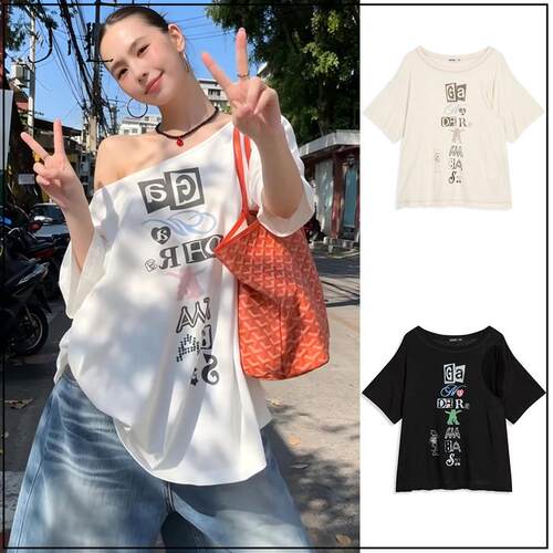 买手店韩国正品OPEN YY上衣26夏季新款圆领字母印花休闲宽松T恤女