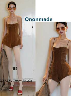 越南小众 Ononmade 26春夏新款辣妹风麂皮绒修身抹胸吊带连体短裤