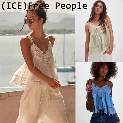ice买手店正品Free people上衣26新款蕾丝边拼接V领吊带百搭背心
